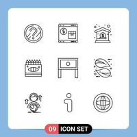 Group of 9 Outlines Signs and Symbols for end arts web art management Editable Vector Design Elements