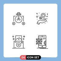 4 Universal Line Signs Symbols of bulb camera dollar hand travel Editable Vector Design Elements