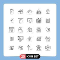 25 Universal Line Signs Symbols of electric government wet centre block weather Editable Vector Design Elements