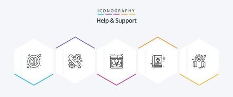 Help And Support 25 Line icon pack including tool. repair. support. manual. support vector