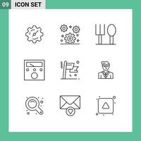 Set of 9 Modern UI Icons Symbols Signs for man flag fork business voltmeter Editable Vector Design Elements