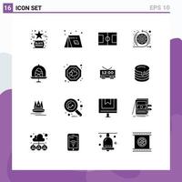 Set of 16 Modern UI Icons Symbols Signs for disk scrum tent arrows sport Editable Vector Design Elements