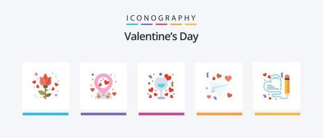 Valentines Day Flat 5 Icon Pack Including wedding. love. night. heart. love. Creative Icons Design vector