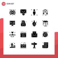 Editable Vector Line Pack of 16 Simple Solid Glyphs of lcd construction growth computer headphone Editable Vector Design Elements