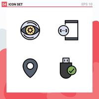 Modern Set of 4 Filledline Flat Colors and symbols such as business location vision develop pin Editable Vector Design Elements