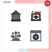 4 User Interface Filledline Flat Color Pack of modern Signs and Symbols of building gdpr hut video law Editable Vector Design Elements