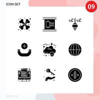 Universal Icon Symbols Group of 9 Modern Solid Glyphs of data phone movie strip new tool Editable Vector Design Elements