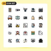 Filled line Flat Color Pack of 25 Universal Symbols of baggage online book earth globe book Editable Vector Design Elements