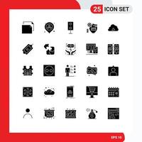 Set of 25 Vector Solid Glyphs on Grid for power secure electronics protection gdpr Editable Vector Design Elements