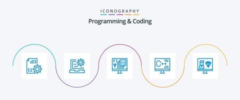 Programming And Coding Blue 5 Icon Pack Including development. coding. development. programming. develop vector