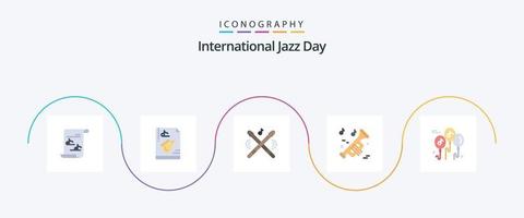 International Jazz Day Flat 5 Icon Pack Including balloon. trumpet. saxophone. music. sticks vector