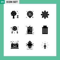 Group of 9 Modern Solid Glyphs Set for delete party exercise dessert birthday Editable Vector Design Elements