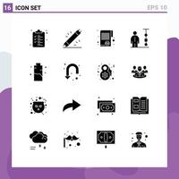 Group of 16 Solid Glyphs Signs and Symbols for people corporate administration document chart taxes Editable Vector Design Elements