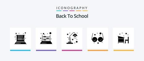 Back To School Glyph 5 Icon Pack Including desk. education. school. glasses. education. Creative Icons Design vector