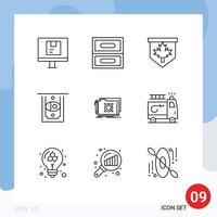 Set of 9 Vector Outlines on Grid for target folder tag money atm Editable Vector Design Elements