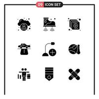 Set of 9 Commercial Solid Glyphs pack for devices add multimedia comfort car Editable Vector Design Elements