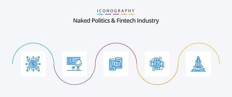 desnudo política y fintech industria azul 5 5 icono paquete incluso computadora. fintech industria. detección. teléfono. pago vector