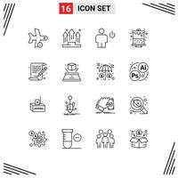 Group of 16 Outlines Signs and Symbols for part birthday people standby energy Editable Vector Design Elements