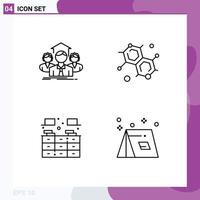 4 User Interface Line Pack of modern Signs and Symbols of team cabinet group molecular rack Editable Vector Design Elements