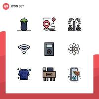 Pack of 9 Modern Filledline Flat Colors Signs and Symbols for Web Print Media such as devices wifi destination technology nature Editable Vector Design Elements