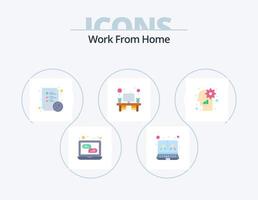 Work From Home Flat Icon Pack 5 Icon Design. management. table. check list. office. home work area vector