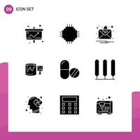 Pictogram Set of 9 Simple Solid Glyphs of drug paint electronic bucket notification Editable Vector Design Elements