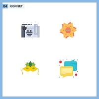 Pack of 4 creative Flat Icons of birthday costume star logo mardigras Editable Vector Design Elements