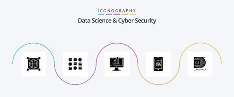 Data Science And Cyber Security Glyph 5 Icon Pack Including data. secure. computer. data. mobile vector