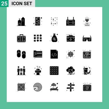 25 Universal Solid Glyphs Set for Web and Mobile Applications diamond electricity unstructure car accumulator Editable Vector Design Elements