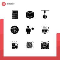 Editable Vector Line Pack of 9 Simple Solid Glyphs of complete body home avatar tire Editable Vector Design Elements