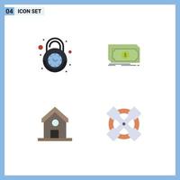 Set of 4 Modern UI Icons Symbols Signs for alarm education secure fund school Editable Vector Design Elements