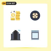 Pack of 4 Modern Flat Icons Signs and Symbols for Web Print Media such as budget building management food real Editable Vector Design Elements