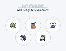 web diseño y desarrollo línea lleno icono paquete 5 5 icono diseño. ordenador portátil. ordenador portátil. Temporizador. ajuste. diseño vector