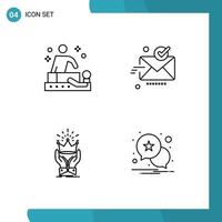 4 User Interface Line Pack of modern Signs and Symbols of massage crown wellness sent king Editable Vector Design Elements