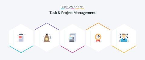 Task And Project Management 25 Flat icon pack including profile. businessman. file. medal. award badge vector