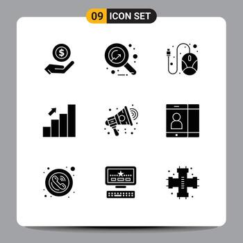 9 9 usuario interfaz sólido glifo paquete de moderno señales y símbolos de anuncios Finanzas computadora gráfico bar editable vector diseño elementos