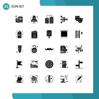 Editable Vector Line Pack of 25 Simple Solid Glyphs of roles data currency algorithm learning Editable Vector Design Elements