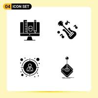 Pictogram Set of 4 Simple Solid Glyphs of computer target customer pincil music game Editable Vector Design Elements