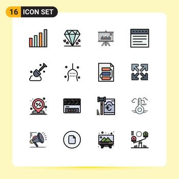 16 User Interface Flat Color Filled Line Pack of modern Signs and Symbols of tool construction presentation website tabs Editable Creative Vector Design Elements