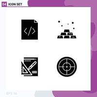 4 Solid Glyph concept for Websites Mobile and Apps code presentation banking money army Editable Vector Design Elements