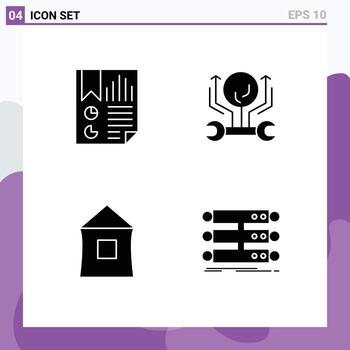 pictograma conjunto de 4 4 sencillo sólido glifos de marcador hackear página Ingenieria hogar editable vector diseño elementos