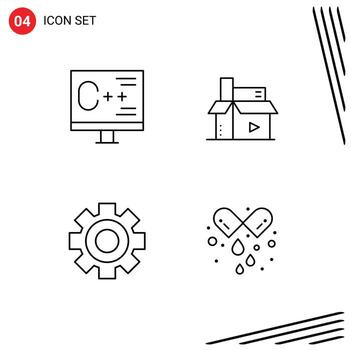 Pictogram Set of 4 Simple Filledline Flat Colors of coding publishing development creative gear Editable Vector Design Elements