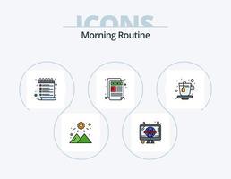 Morning Routine Line Filled Icon Pack 5 Icon Design. . toaster. digital clock. toast. weather vector