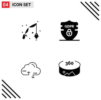 4 Solid Glyph concept for Websites Mobile and Apps fish computing hobby privacy data Editable Vector Design Elements