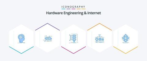 hardware Ingenieria y Internet 25 azul icono paquete incluso Internet. iot ciencia. tráfico. supervisión vector