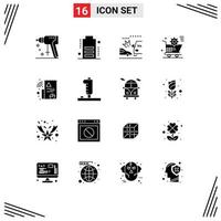 Set of 16 Modern UI Icons Symbols Signs for graph store car online shopping Editable Vector Design Elements