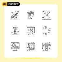 Editable Vector Line Pack of 9 Simple Outlines of strategy board food things iot Editable Vector Design Elements