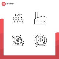 Pack of 4 Modern Filledline Flat Colors Signs and Symbols for Web Print Media such as activity nuclear plant swimming factory chimney hardware Editable Vector Design Elements