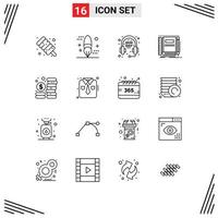 User Interface Pack of 16 Basic Outlines of coins sketching ecommerce pocket notebook Editable Vector Design Elements