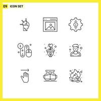 Mobile Interface Outline Set of 9 Pictograms of pay buy user business service Editable Vector Design Elements